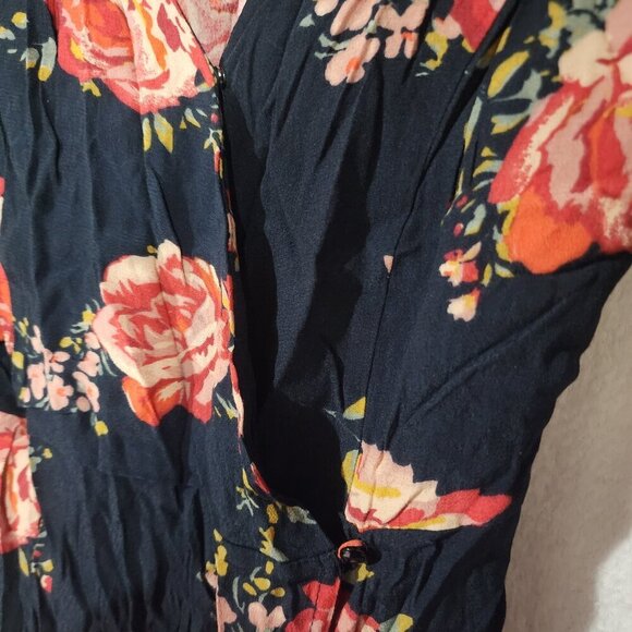 NWT Forever 21 floral long sleeve wrap midi dress Navy Pink Red Green - Picture 7 of 10